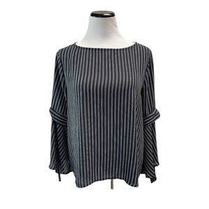 Anthropologie W5 Top Blouse SizeXL Black Striped Bell Sleeve Ties Pullover EUC